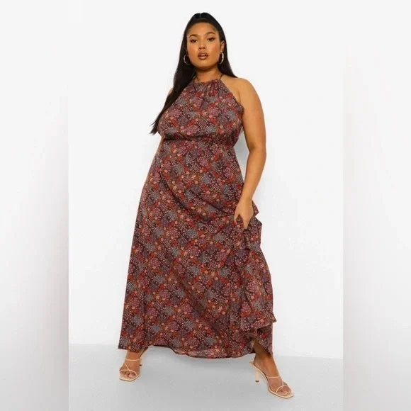 boohoo | PLUS FLORAL HIGH NECK MAXI DRESS Various Sizes Available - Picture 3 of 6